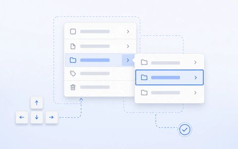 AI-generated editorial illustration of a parent menu and nested submenu with subtle focus cues and layered panels