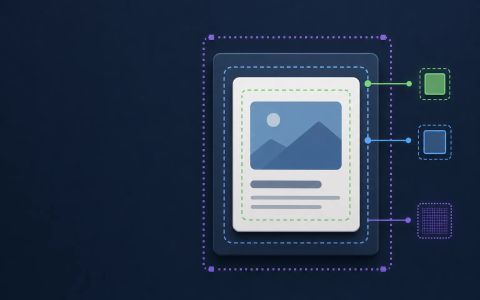 AI-generated editorial illustration showing content box, border box, and device-pixel measurements as three distinct outlines around one element.